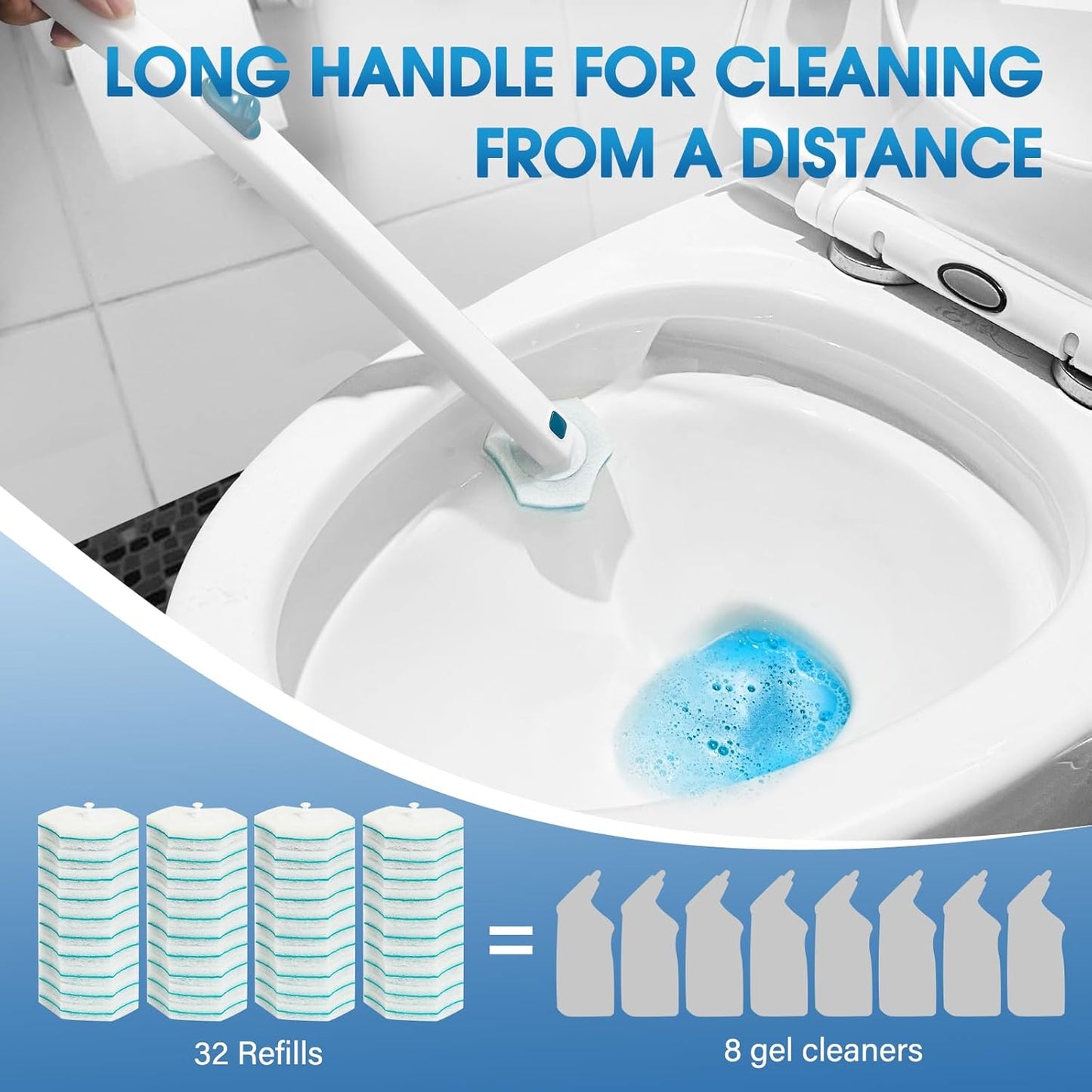 Disposable Toilet Brush with 48 PCS Refills, Disposables Toilets Cleaning System with Handle, Storage Caddy and 48Toilet Bowl Refill Heads for Bathroom Cleaning