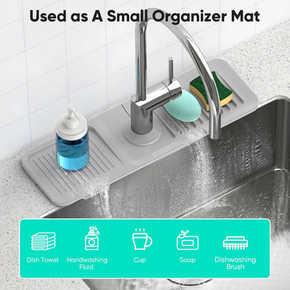 24 Inch Longer Faucet Mat for Kitchen Sink, 5° Slope Fast Self-draining, Kitchen Sink Splash Guard Silicone Sink Faucet Mat Splash Guard Kitchen Sink Area Tidy Splash Faucet Guard Draining Mat