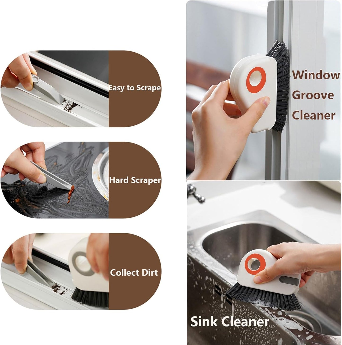 Groove Cleaning Brush 2 in 1 Grout Cleaner Tool Grip Brush Hard Bristle Crevice Cleaning Brush for Sliding Door Track, Window Sill, Window Seal