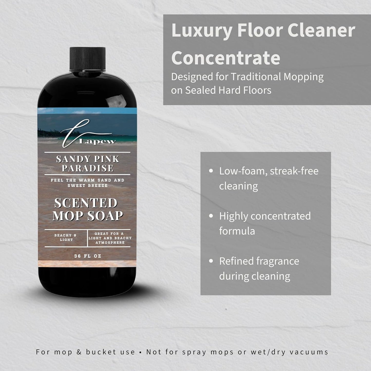 Lapew Baccarat Scented Mop Soap - Luxury Floor Cleaner Concentrate for Mopping Tile, Laminate, Vinyl & Hardwood | Streak-Free, Low-Foam | 36 oz - Colors B