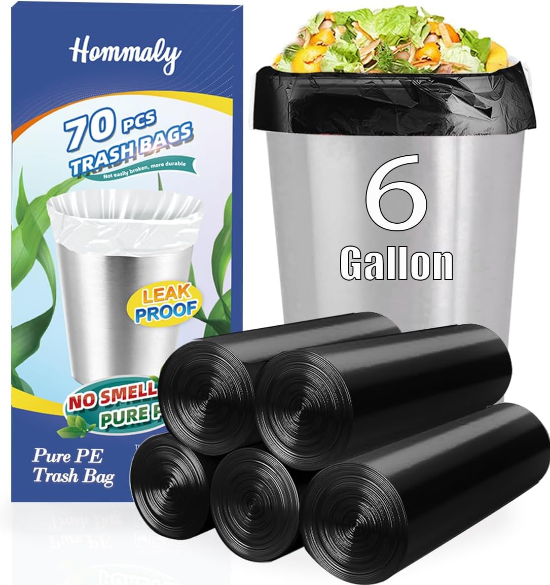 Hommaly 2 Gallon (1.8-2 Gal)120 pcs Small Clear Trash Bags, Strong 1.8 Gallon Garbage Bags, Bathroom Trash Can Bin Liners Unscented, Mini Plastic Bags for Office, Waste Basket Liner,Fit 6,7,8 Liters