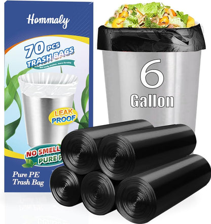 Hommaly 2 Gallon (1.8-2 Gal)120 pcs Small Clear Trash Bags, Strong 1.8 Gallon Garbage Bags, Bathroom Trash Can Bin Liners Unscented, Mini Plastic Bags for Office, Waste Basket Liner,Fit 6,7,8 Liters