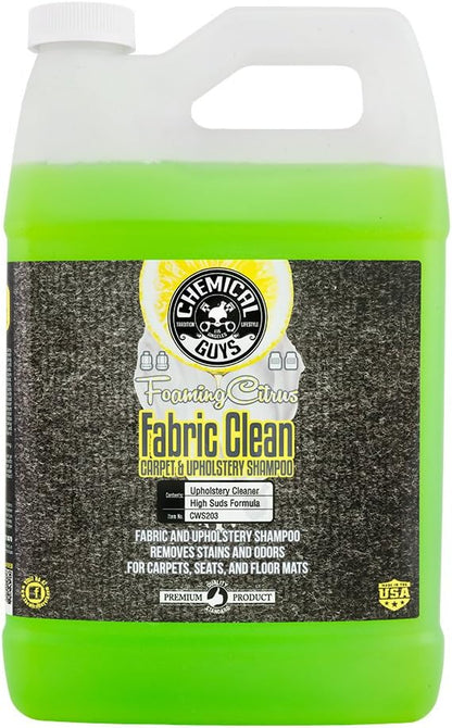 Chemical Guys Foaming Citrus Fabric Clean Drill Brush Kit - High Foaming Stain and Odor Remover, Upholstery, Floor Mat & Car Carpet Cleaner, Deep Cleans & Deodorizes, Citrus Scent - 16 fl oz