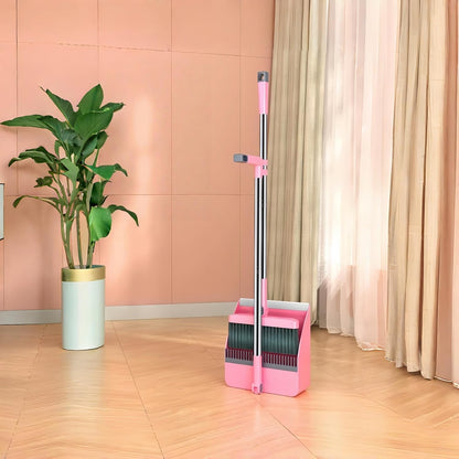 2-in-1 Broom with Dustpan Combo Set,Long Handle Broom Dustpan Combo with Dustpan Teeth to Automatically Clean Hair for Home, Indoor or Outdoor Cleaning Hall Floor (Gray)