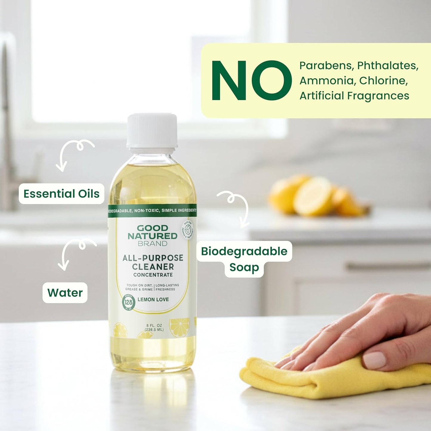 Good Natured Brand All-Purpose Cleaner Concentrate | 8oz makes 128oz | Lavender Essential Oil | 16X Concentrated Natural Multi-Surface Cleaner