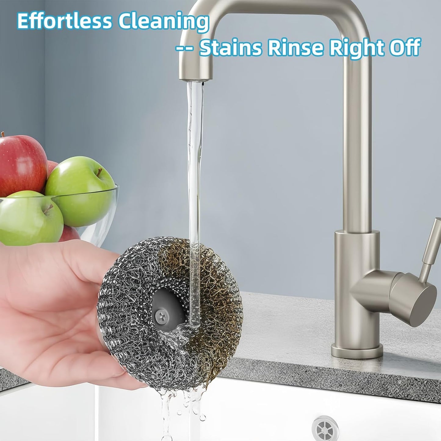 2 Pack Stainless Steel Wool Scrubber with 2 Replacement Pads, Stainless Steel Scrubber with Handle for Cleaning Cast Iron, Pots, Pans, Grill, Stoves, Sink & Cookware