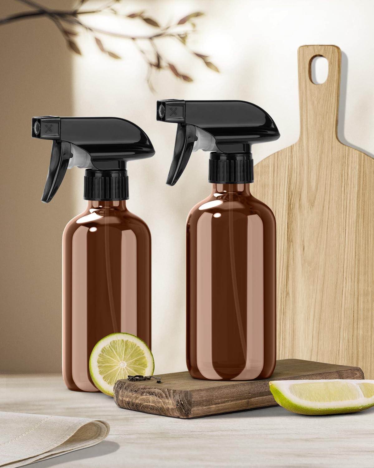 Bontip Glass Spray Bottle, Amber Glass Spray Bottle Set & Accessories Refillable for Plants Window Cleaners Aromatherapy Facial Hydration Watering Flowers Hair Care (2 Pack/16 oz) (Amber)