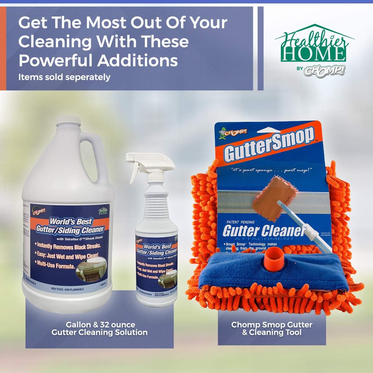 Chomp! Microfiber Gutter Cleaner Tool: Ultimate Gutter Cleaning Smop for All Types of Rain Gutters, Siding and Metal Trim - Instantly Clean Black Streaks, Mold, Mildew, Algae, Dirt and More