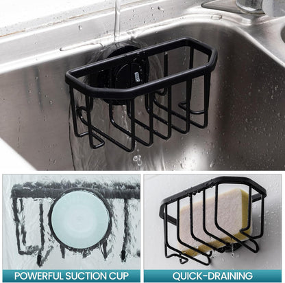 TAILI Sponge Holder for Kitchen Sink with Strong Suction Cup, Rustproof Aluminum Sink Caddy for Sponges, Removable Sponge Holder, Dish Brush for Scraper - Silver