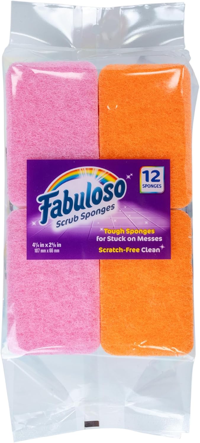 Fabuloso Scratch-Free Kitchen Dish Sponges, Purple Cellulose Scrubber Sponge with Scouring Pad for Dishes, Pots, Pans, Counters and Sinks, Tough on Messes, 4.25 x 2.75 x 1.25 in, 6 Count
