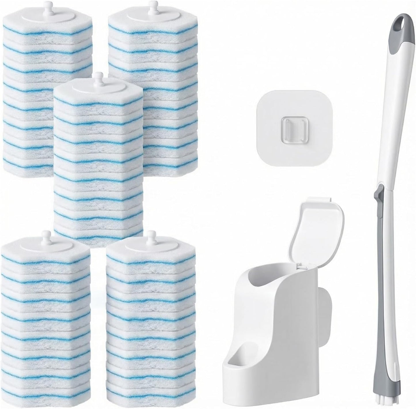 Disposable Toilet Brush with 40 Toilet Wand Refills, Wall Mounted Toilet Brush and Holder Set, Toilet Bowl Brush for Bathroom Toilet Sink Cleaning