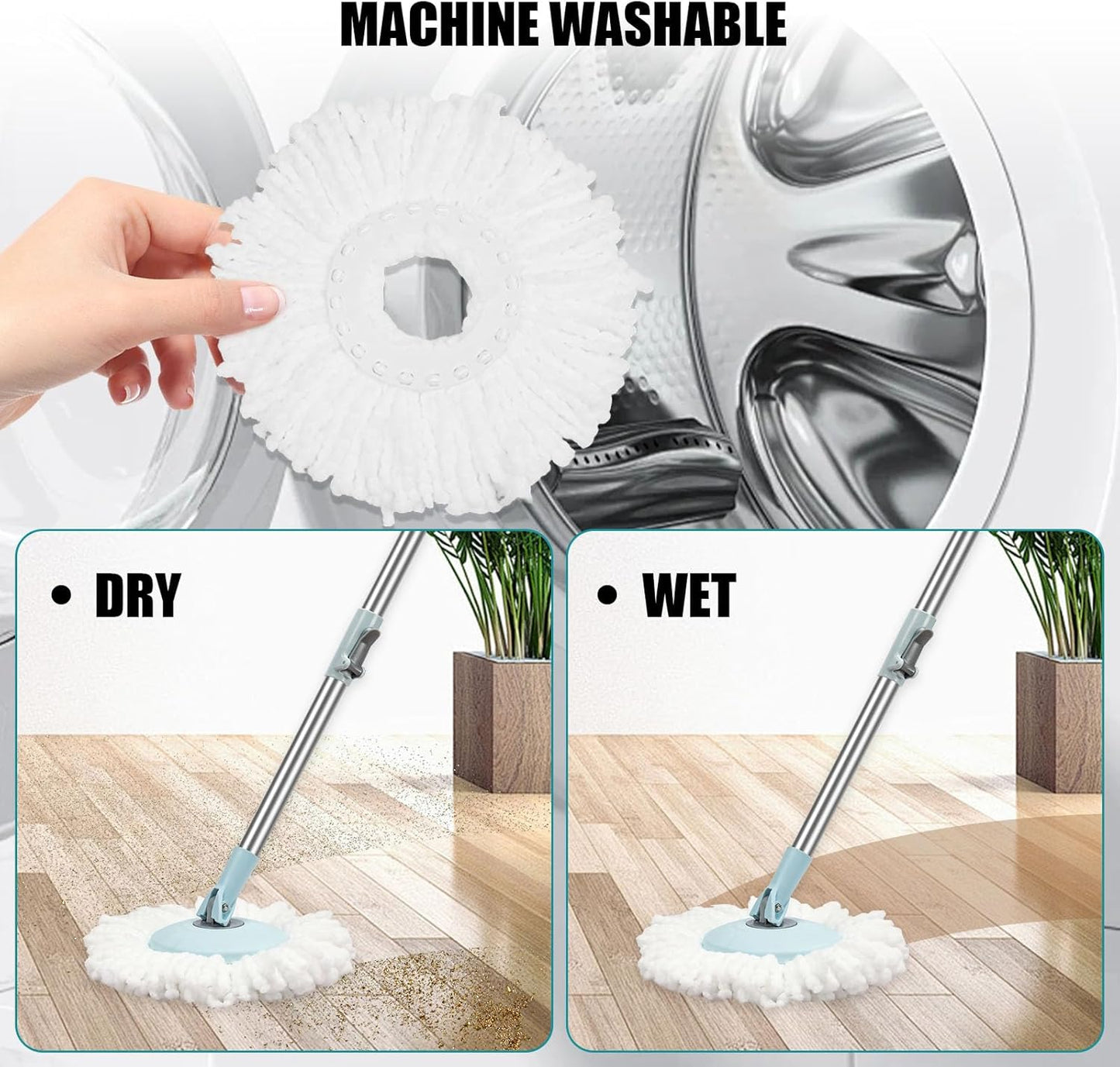 Spin Mop and Bucket with Wringer Set, 360° Spinning Mop Bucket System with 3 Microfiber Mop Replacement Heads, Adjustable Handle for Floor Cleaning (red)