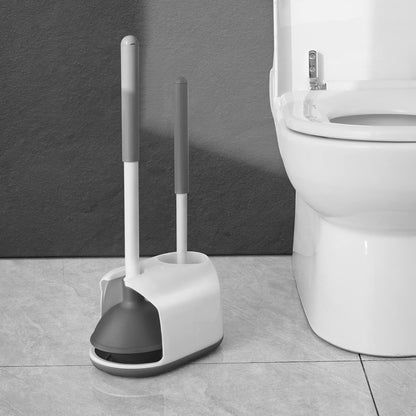 Eyliden Toilet Plunger and Brush Set | 2-in-1 Bathroom Cleaning Tools with Holder | Unclogs Toilets, Deep Cleans Bowls | Compact Caddy Stand | Nylon Bristles, Durable Plastic, Black