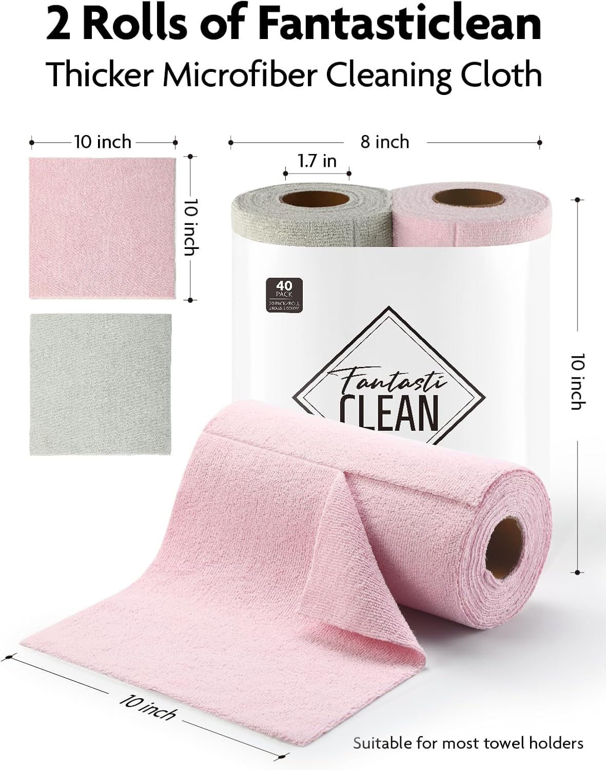 Fantasticlean Kitchen Towels - 40 Sheets - Reusable Washable Dishcloth Rolls, Super Absorbent, Premium Microfiber Cleaning Cloths, 10'' by 10'' (Beige, MossGreen)