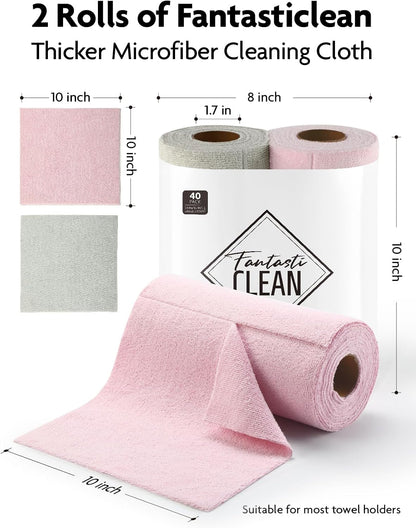 Fantasticlean Kitchen Towels - 40 Sheets - Reusable Washable Dishcloth Rolls, Super Absorbent, Premium Microfiber Cleaning Cloths, 10'' by 10'' (Beige, MossGreen)
