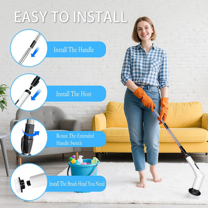 Spin Scrubber, 9-in-1 Multifunctional Electric Cleaning Brush with Detachable Handle, 9 Replaceable Brush Heads & LCD Display, Rechargeable for Bedroom, Bathroom, Kitchen, Car