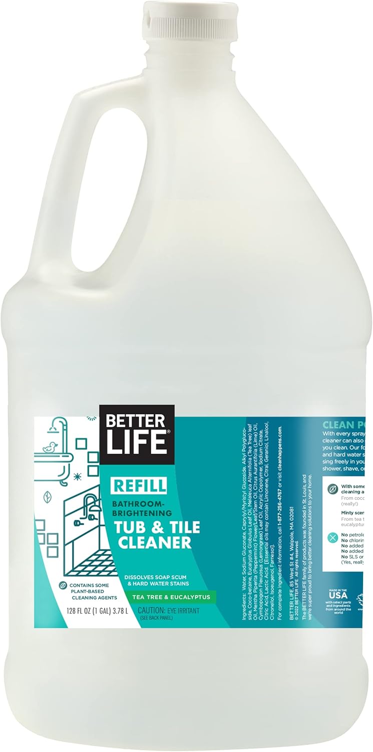 BETTER LIFE Bathroom Cleaner - Tea Tree Bathtub & Shower Cleaner Spray for Glass and Tile - Foaming Mold and Mildew Remover for Tub Works on Hard Water Stains - 32oz (Pack of 2)