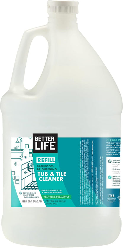BETTER LIFE Bathroom Cleaner - Tea Tree Bathtub & Shower Cleaner Spray for Glass and Tile - Foaming Mold and Mildew Remover for Tub Works on Hard Water Stains - 32oz (Pack of 2)