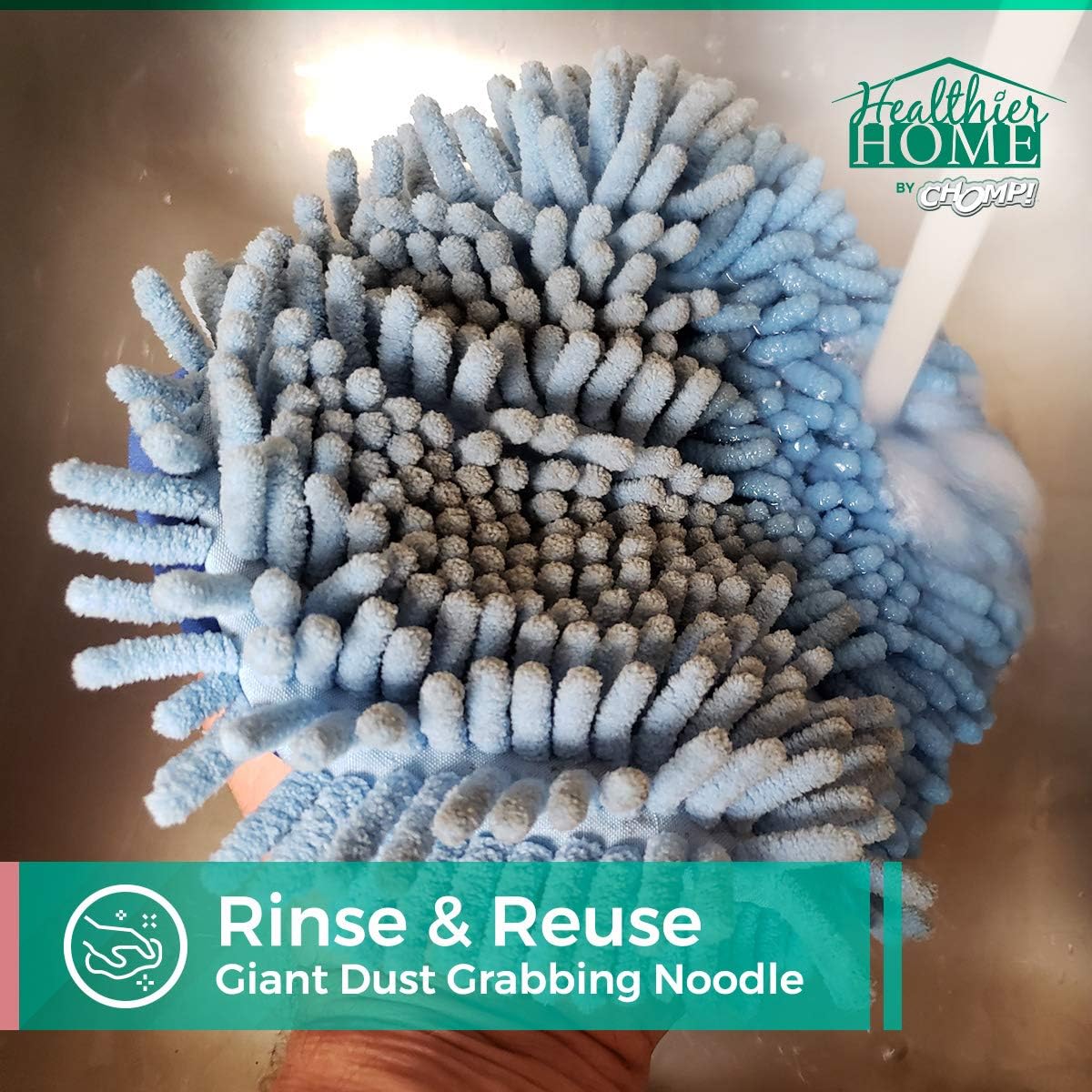 Chomp! Microfiber Mop Refill Pack: 5 Minute CleanWalls 2-pak Giant Noodle Blue Duster Reusable Washable, Window/Door Frame Cleaner and Baseboard Dusts - Dry Dusting Pads
