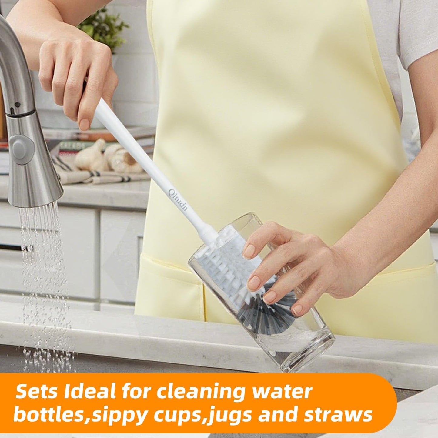 2 Pack 14 Inch Bottle Brush & 12 Inch Straw Brush Cleaner Set - Heavy Duty Kitchen Bottle Brushes for Cleaning Water Bottles, Mugs, Sippy Cups & Tumblers, Lab Use (Large)