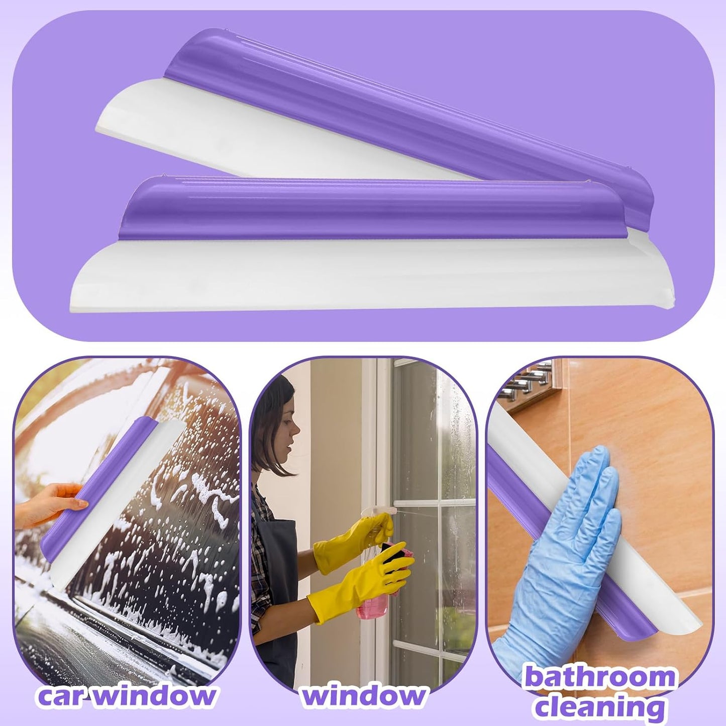 4 Pack 14 inch Car Drying Squeegee Longer Silicone Automotive Water Wiper Flexible Auto T-Bar Rubber Blade for Car Windshield Glass Window Bathroom Shower Squeegees Wash Tool (Yellow)