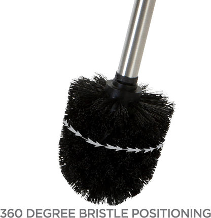 Bath Bliss Toilet Brush and Holder | Self Closing Lid | 360 Degree Brush Head | Bathroom Cleaning | Compact Size | Storage and Organization | Stainless Steel