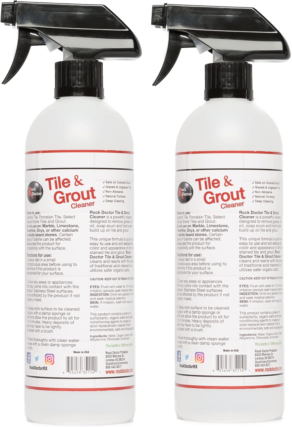Rock Doctor Tile and Grout 24oz.Rock Doctor Natural Tile and Grout Cleaner, Remove Stains Dirt, Oil, and Soap Scum, Heavy Duty Non-Abrasive Tile Cleaner, Natural Formula, Pack of 2 2/pack