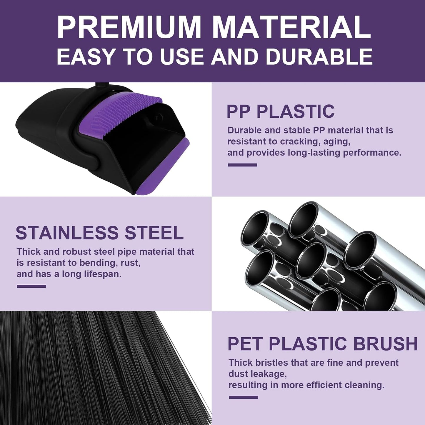 Broom and Dustpan Set, Household Broom with Dustpan Combo Set, 51" Long Handle, Dust Pan Set for Kitchen Office Lobby Floor