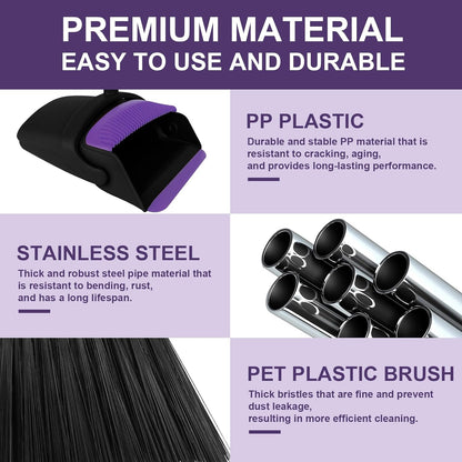 Broom and Dustpan Set, Household Broom with Dustpan Combo Set, 51" Long Handle, Dust Pan Set for Kitchen Office Lobby Floor