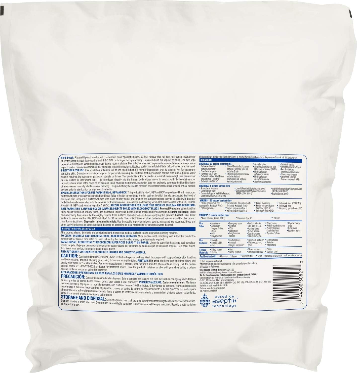 Clorox Healthcare Hydrogen Peroxide Cleaner Disinfectant Wipes, 12" x 11", Bucket, 185 Count (Package May Vary)