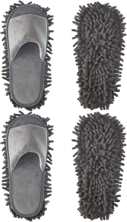 Jecery 2 Pairs Microfiber Cleaning Mop Slippers for Floor Cleaning House Mop Shoes Men and Women Washable Unisex Dusting Slippers Dirt Tool Supplies(Medium,Gray)