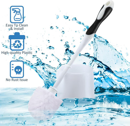 Tioncy 6 Pack Toilet Brush with Holder, 14.96 Inch Toilet Bowl Brush Set, Stiff Bristles Scrubber for Deep Cleaning, Base Caddy, Bathroom Cleaning Supplies (Blue,White)