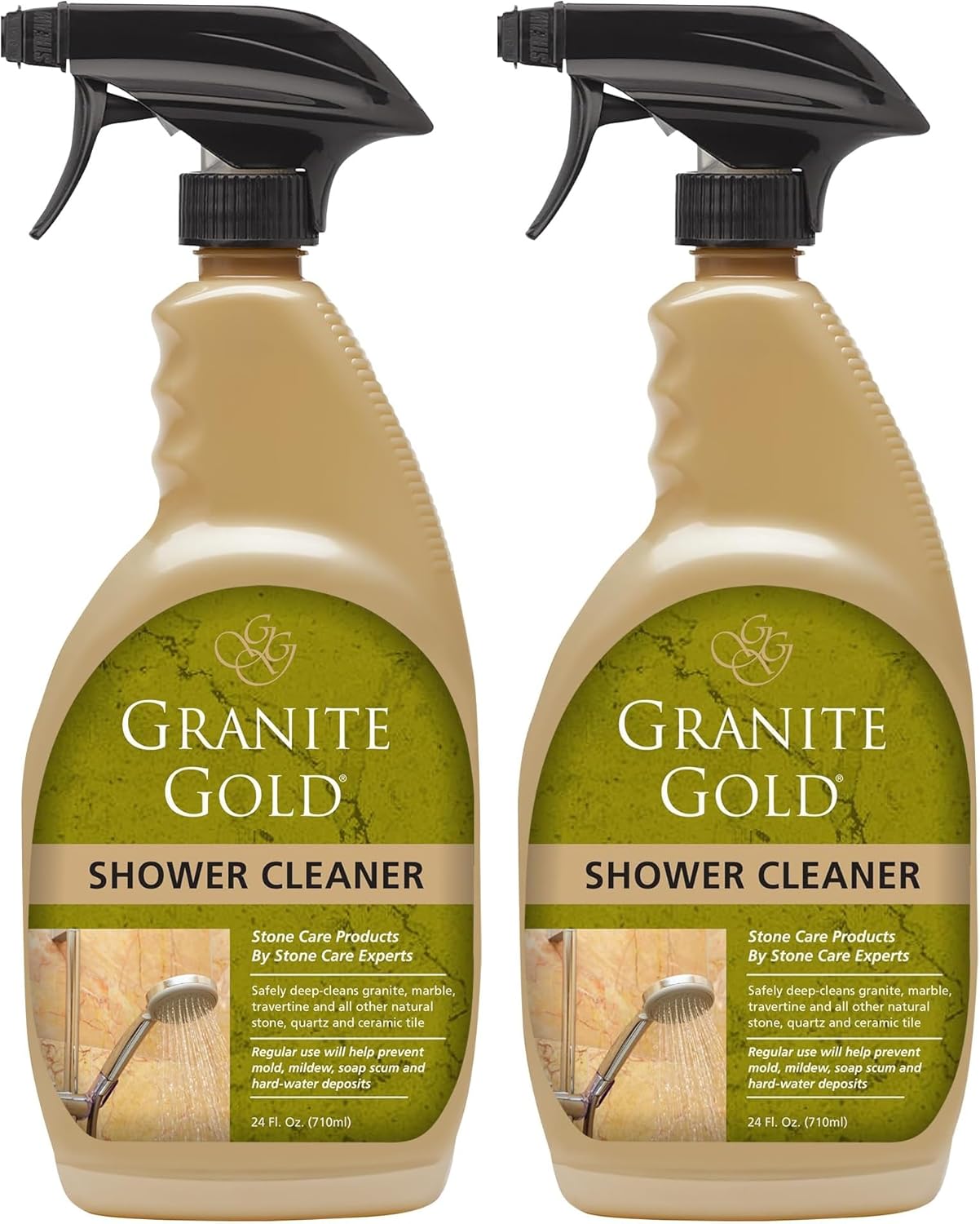 Granite Gold Shower Cleaner Spray for Quartz, Granite, Marble, Ceramic, and Other Stone Tub Surfaces, Made in the USA, 24 Ounces, Gold