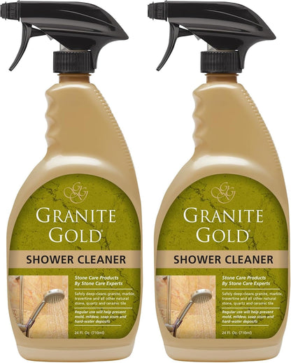 Granite Gold Shower Cleaner Spray for Quartz, Granite, Marble, Ceramic, and Other Stone Tub Surfaces, Made in the USA, 24 Ounces, Gold