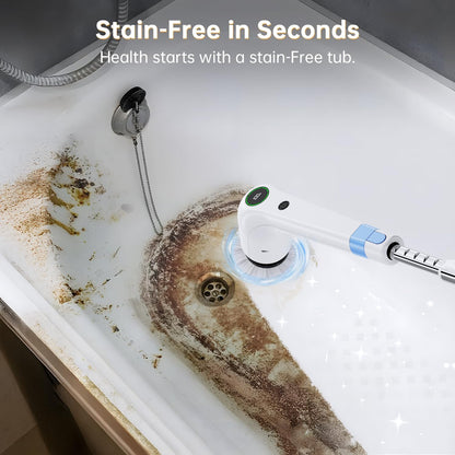 PUFTEM Electric Spin Scrubber, Cordless Shower Scrubber with 8 Scrub Brush, 2 Speed with Adjustable Extension Handle, Battery Level Display, Power Scrubber for Bathroom Bathtub Tile Floor (Black)