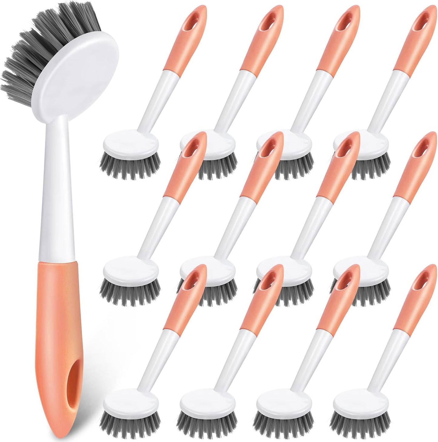 Patelai 12 Pack Kitchen Scrub Dish Brush with Long Handle Dish Scrubber with Stiff Bristles Scrub Brushes for Kitchen Dishes Washing Tools, Pots, Pans and Sink Cleaning (Celadon)