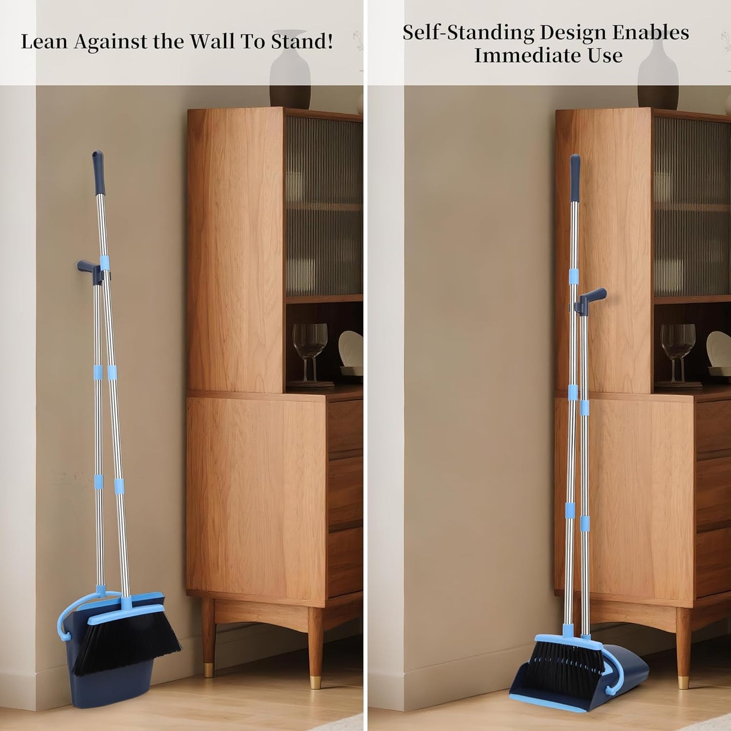 Broom and Dustpan Set for Home 2026 Indoor Outdoor Broom with Dustpan Combo Set Upright Dust Pans with Long Handle Angle Broom for Kids Garden Pet Hair Lobby Wood Floor Kitchen