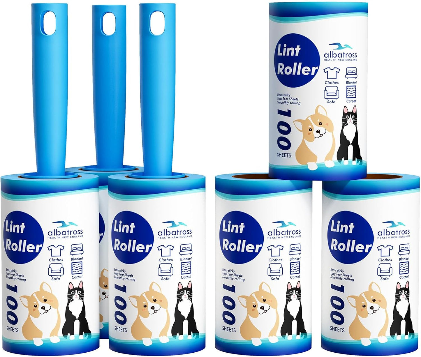 Large Lint Rollers for Carpet, 9.45'' Sticky Rollers for Floor with 360 Sheets, Extendable Long Handle Sticky Mop for Cleaning Couch, Curtains, Cars, Clothing, and Pet Hair