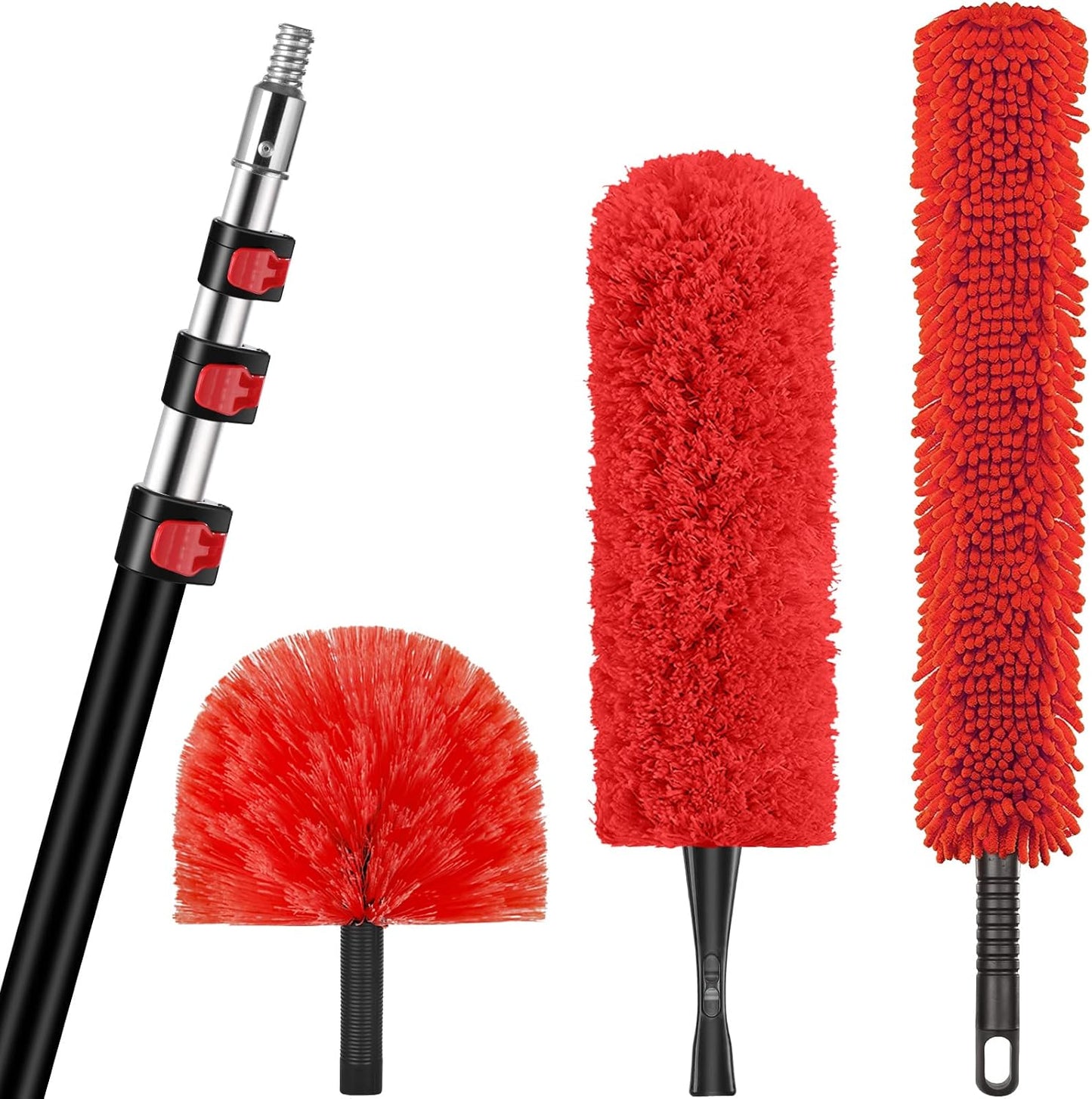 20 Foot High Reach Dusting Kit with 5-12 Foot Extension Pole // High Ceiling Duster with Telescopic Pole // Cobweb Microfiber Duster // Outdoor & Indoor Extendable Duster Cleaning Kit