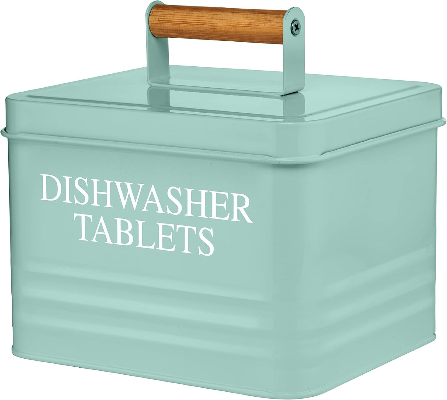 Calindiana Modern Farmhouse Metal Dishwasher Pods Container with Lid for Kitchen Organization and Storage, Kitchen Essentials Decor Accessories, Dishwasher Pods Holder, Mint