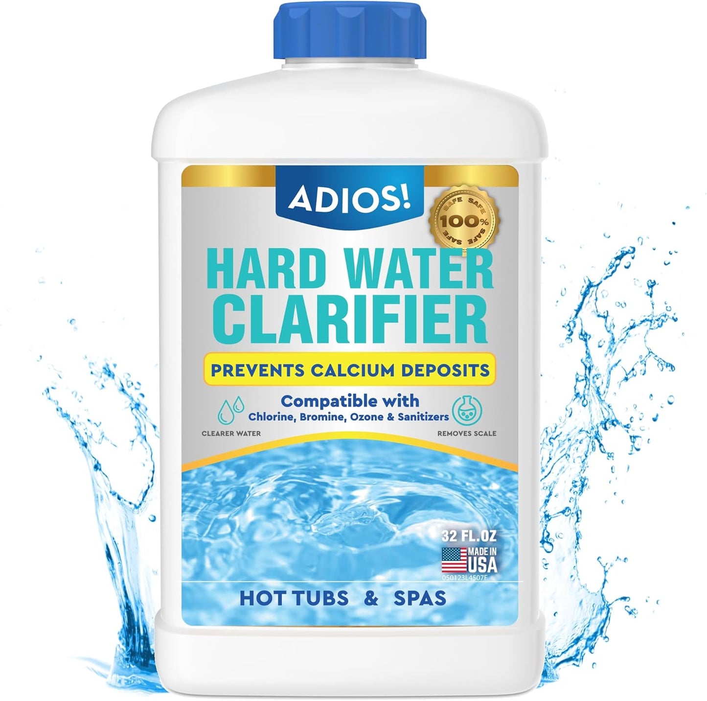ADIOS! Hot Tub Hard Water Calcium Remover with Scale and Stain Clarifier, Soften Treat and Reduce Spa and Pool Deposits - Quart (32 oz)