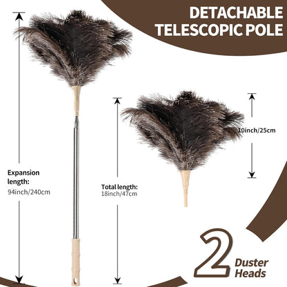 Ostrich Feather Duster 12 Inch Handheld Duster Supplies, Wooden Handle Feather Duster for Cleaning Keyboard Home Car Office (Champagne)