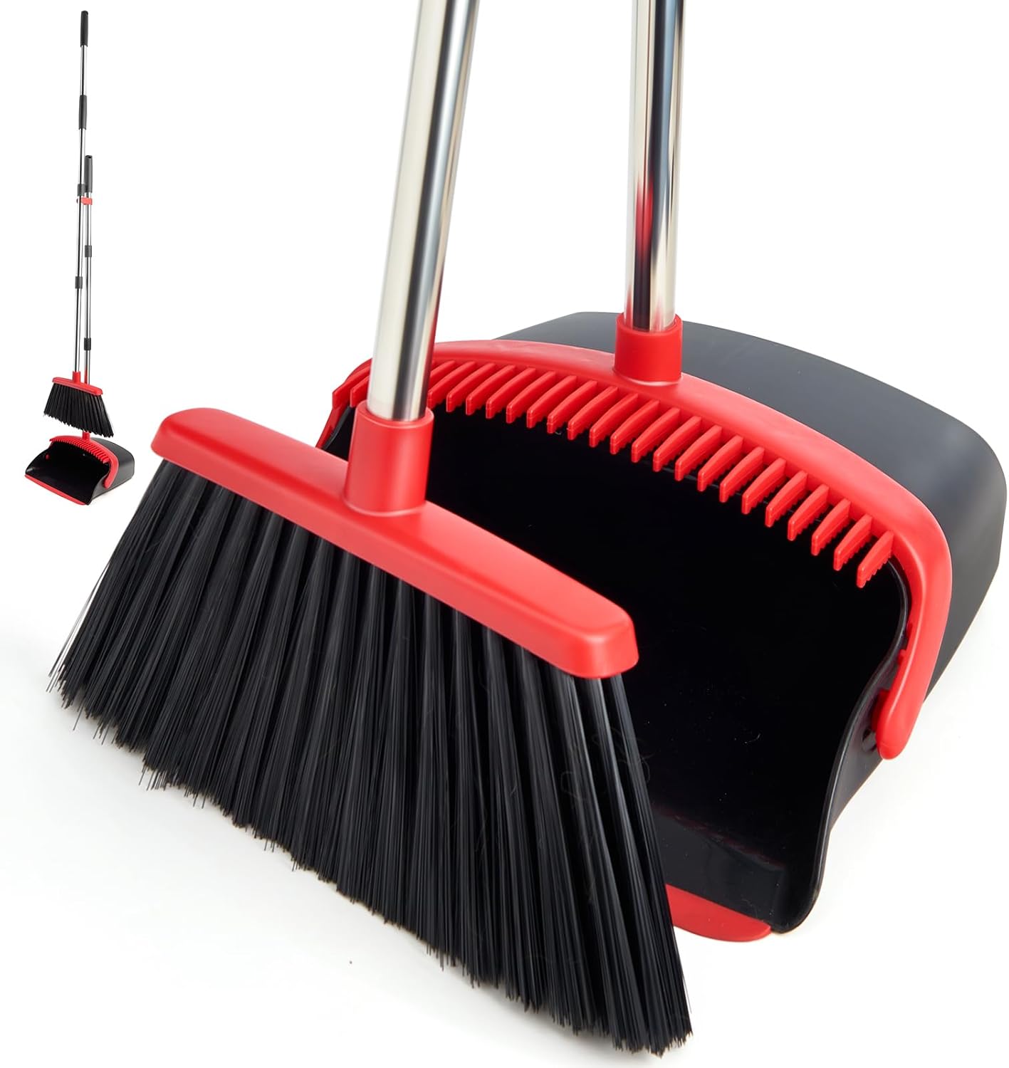 Broom and Dustpan Set, Long Handle Lightweight Dustpans with Broom Combo for Home, Indoor&Outdoor Sweeping for Home Room Kitchen Office Lobby (Charcoal)