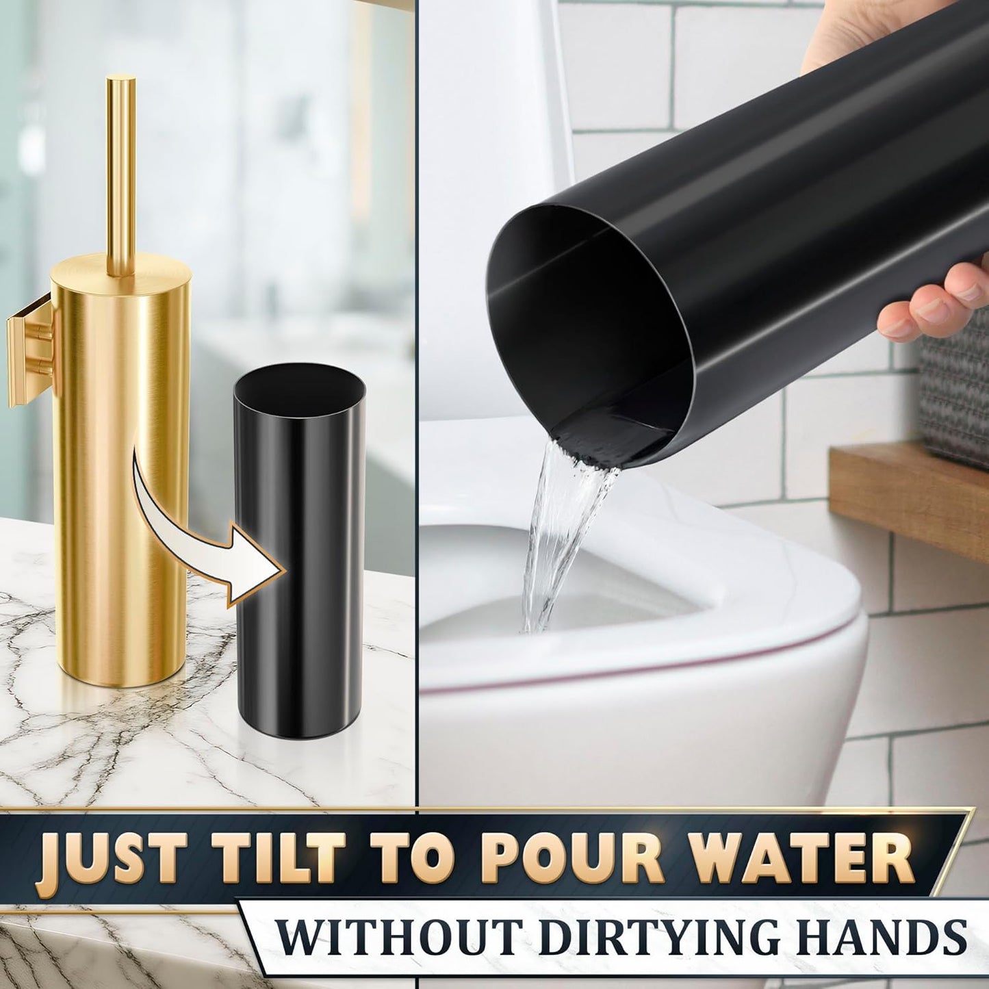 Stylish Stainless Steel Toilet Brush and Holder Set - Silver Toilet Bowl Brush and Holder with Splash Cover, Sturdy Bristles, Corrosion & Scratch Resistant - Elegant Design, Effective Deep Cleaning