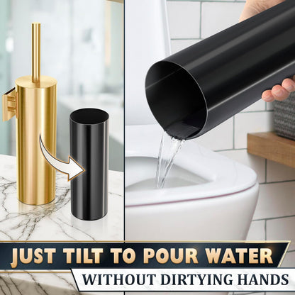Stylish Stainless Steel Toilet Brush and Holder Set - Silver Toilet Bowl Brush and Holder with Splash Cover, Sturdy Bristles, Corrosion & Scratch Resistant - Elegant Design, Effective Deep Cleaning
