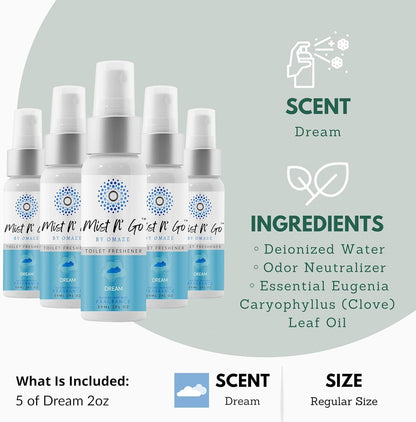 Mist N’ Go by Omaze Travel Bathroom Spray for Toilet Spray Odor Eliminator - Travel Toilet Spray for Bathroom Air Freshener Spray for Bathroom Deodorizer - Clean Mix, Travel Size (1oz x2)