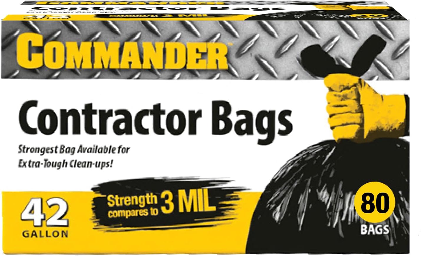 Commander 42 Gallon 2.5 MIL Black Heavy Duty Garbage Trash Bags - 32" x 46" - Pack of 20 - For Contractor, Industrial, Institutional, & Commercial