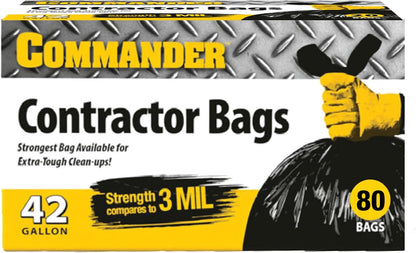 Commander 42 Gallon 2.5 MIL Black Heavy Duty Garbage Trash Bags - 32" x 46" - Pack of 20 - For Contractor, Industrial, Institutional, & Commercial