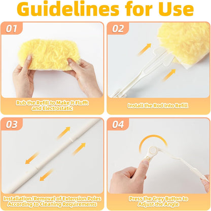 Heavy Duty Dusters Refills, Disposable Dusters Kit Compatible with Swiffer Handles, Multisurface Dusters+1 Extended Handle +1 Handle (Pink, 360°)
