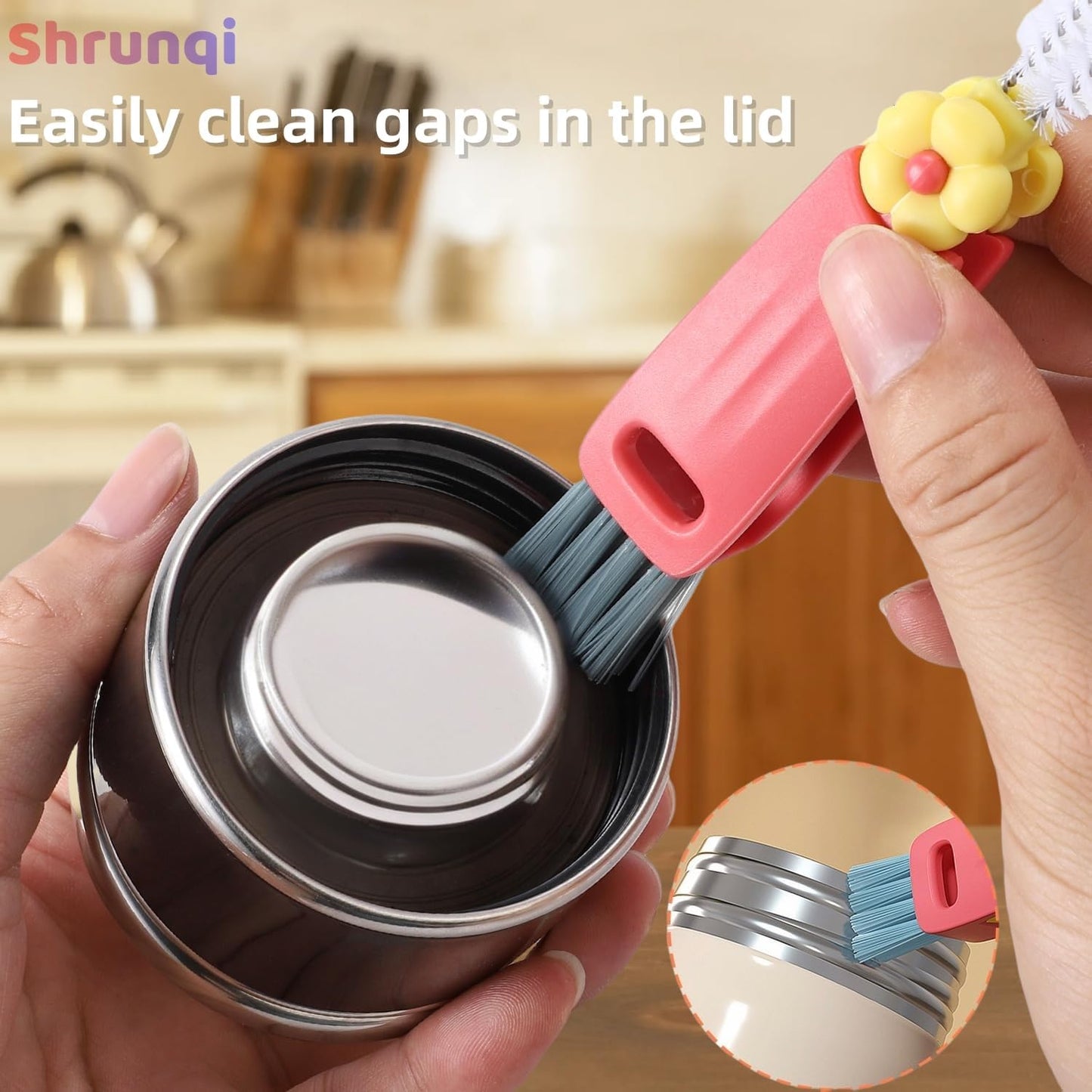 4-in-1 Bottle Cleaning Brush Set, Multifunction Silicone Cup Lid Gap Cleaner, Home Kitchen Crevice Cleaning Tools, 3 Pcs, Multicolor